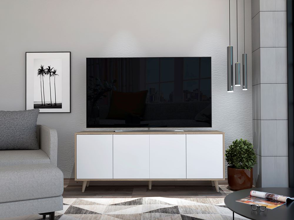 Mobi Mesa Para Televisión De Madera Modelo Ametrina Color Blanco