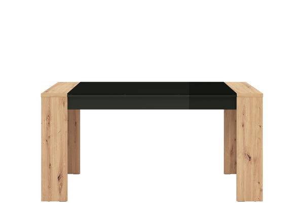 Mesa para Comedor Bicolor (Negro Brillante y Madera) Estructura de Madera Industrial