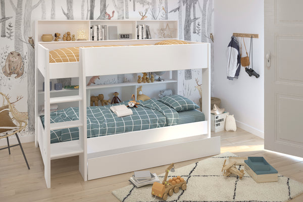 Litera de 2 Camas Color Madera y Blanco con Estructura de Madera Industrial