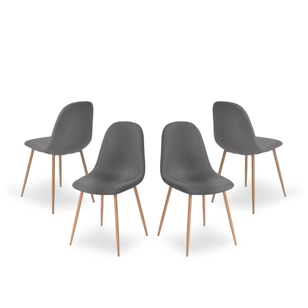 Set de 4 Sillas para Comedor Color Gris con Patas de Metal Efecto Madera Tapizadas con Tela y Estructura de Metal