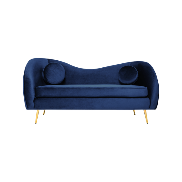 Sofá de 3 plazas Tapizado en Terciopelo Azul. Estructura de Madera Sólida y Patas de Metal