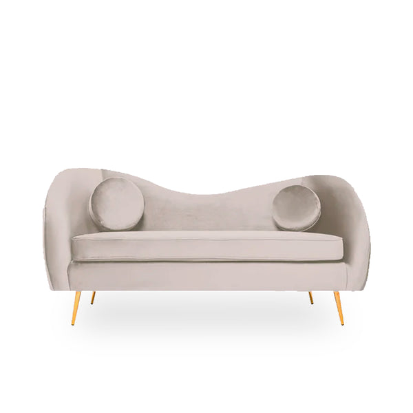 Sofá de 3 plazas Tapizado en Terciopelo Color Beige. Estructura de Madera Sólida y Patas de Metal