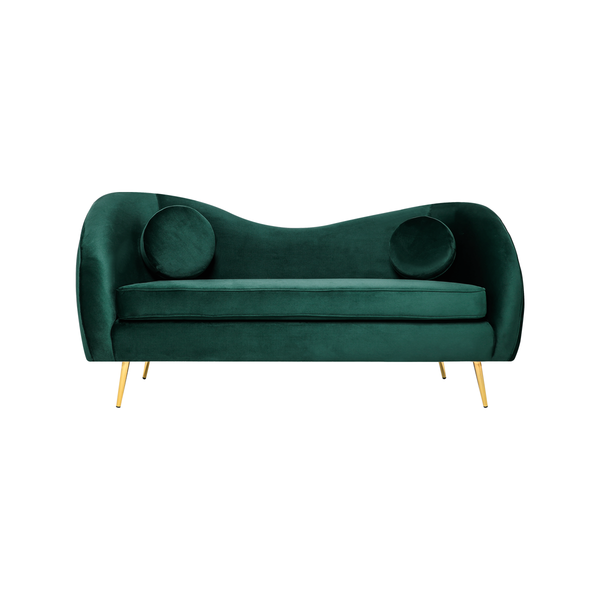 Sofá de 3 plazas Tapizado en Terciopelo Verde. Estructura de Madera Sólida y Patas de Metal