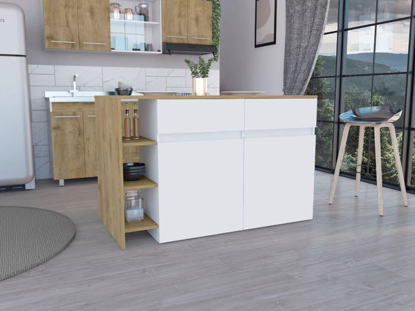 Barra de Cocina Polux, Blanco Y Beige , con Amplia Superficie Superior y Entrepaños