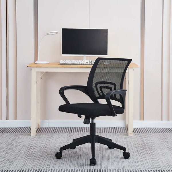 Silla de Oficina Giratoria Negra con Altura Ajustable, Asiento Acolchado y Base de Metal