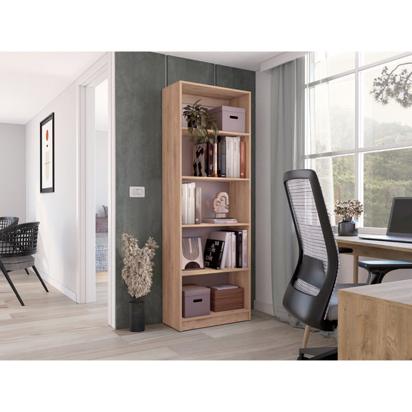 Biblioteca Home, Macadamia y Blanco Duqueza, con Cinco Entrepaños