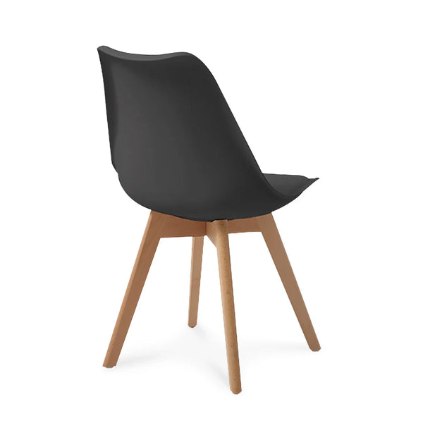 Comedor Completo Negro con Mesa Redonda y 4 Sillas con Asiento de Vinipiel y Patas de Madera