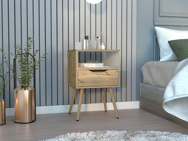 Buró Alesio, Café Claro y Blanco, con Patas de Madera y Un Cajón