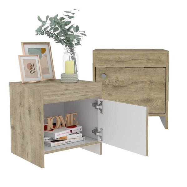 Buró Tutto, Macadamia y Blanco, con Cajón Para Guardar Objetos Ideal Para Espacios Reducidos X2