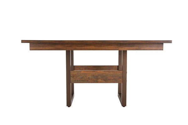 Mesa para Comedor Rectangular Color Nogal con Tablero de Madera Sólida de Pino e Industrial y Patas de Solera de Metal
