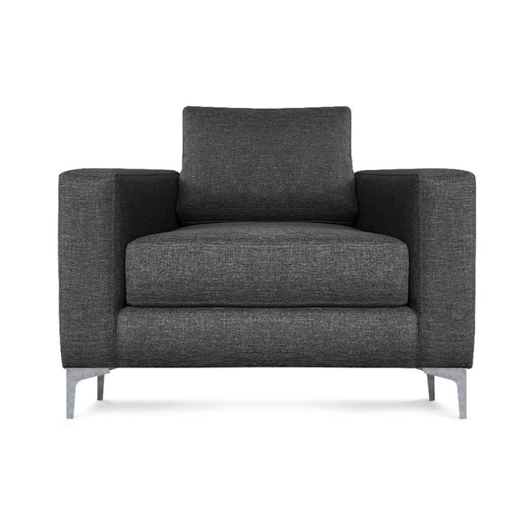 Sillón Individual con Tapizado Color Gris Oscuro. Estructura de Madera Sólida y Patas de Acero