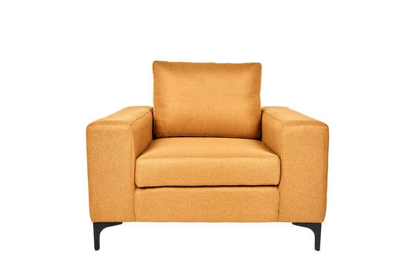 Sillón Individual con Tapizado Color Mostaza. Estructura de Madera Sólida y Patas de Acero