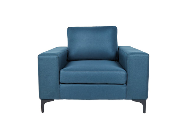 Sillón Individual con Tapizado Color Azul. Estructura de Madera Sólida y Patas de Acero