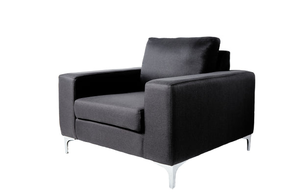 Sillón Individual con Tapizado Color  Negro. Estructura de Madera Sólida y Patas de Acero