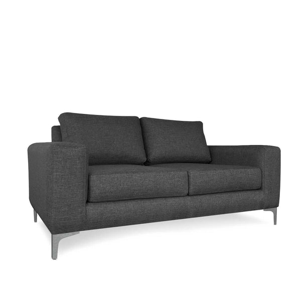 Sofá de 2 plazas con Tapizado Color Gris Oscuro. Estructura de Madera Sólida y Patas de Acero