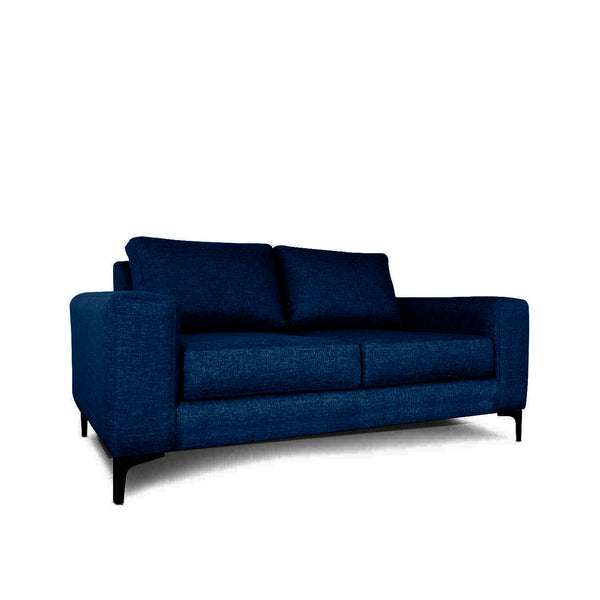 Sofá de 2 plazas con Tapizado Color Azul Noche. Estructura de Madera Sólida y Patas de Acero