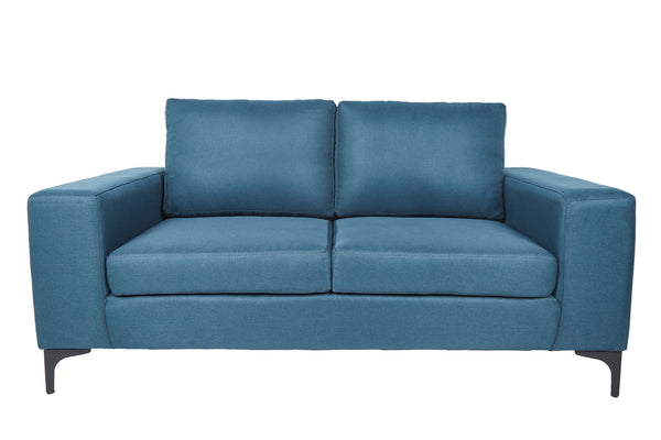 Sofá de 2 plazas con Tapizado Color Azul. Estructura de Madera Sólida y Patas de Acero