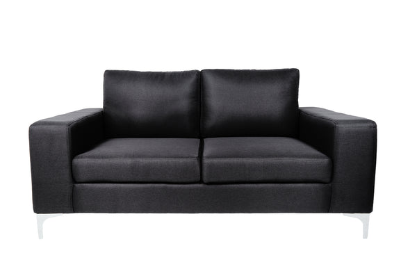 Sofá de 2 plazas con Tapizado Color Negro. Estructura de Madera Sólida y Patas de Acero