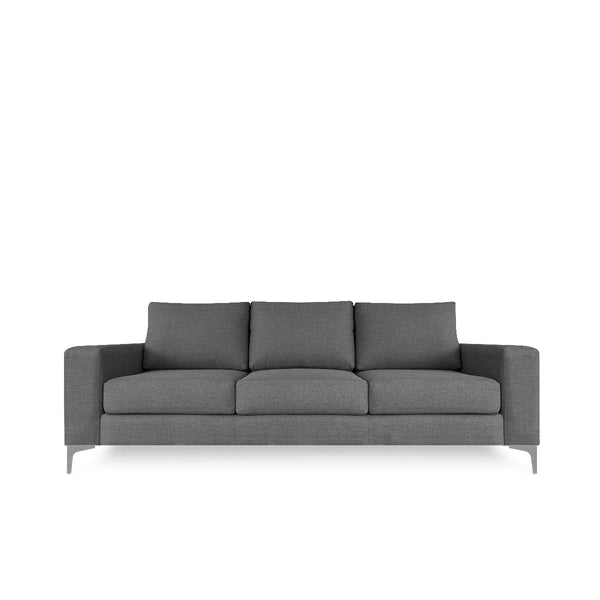 Sofá de 3 plazas con Tapizado Color Gris Oscuro. Estructura de Madera Sólida y Patas de Acero