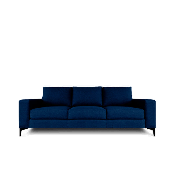 Sofá de 3 plazas con Tapizado Color Azul Noche. Estructura de Madera Sólida y Patas de Acero