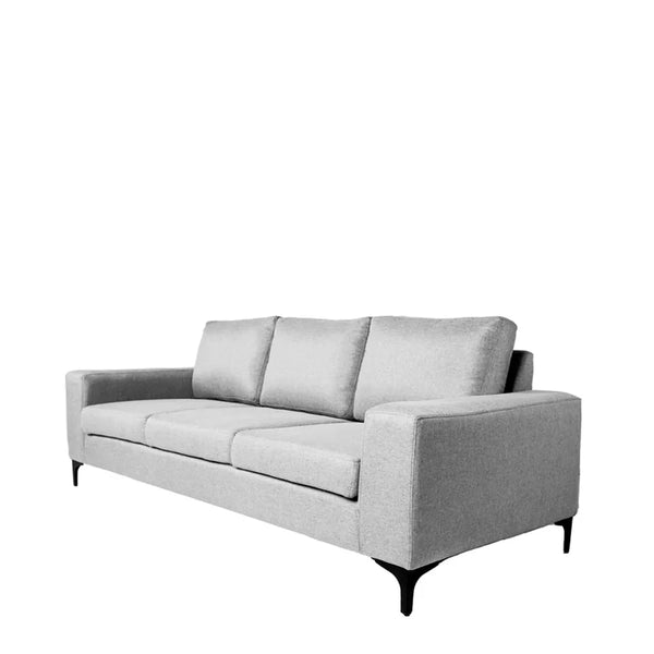 Sofá de 3 plazas con Tapizado Color Gris Claro. Estructura de Madera Sólida y Patas de Acero