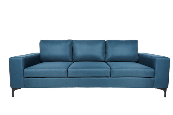 Sofá de 3 plazas con Tapizado Color Azul. Estructura de Madera Sólida y Patas de Acero