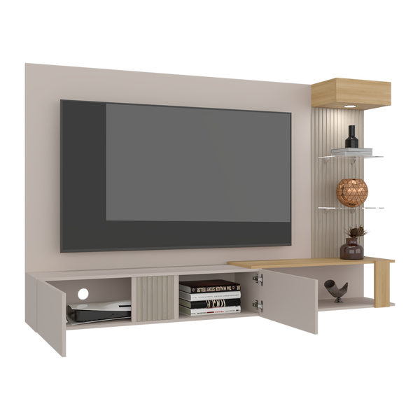 Panel de Tv Isolde, Capri y Fresno Europeo, con Espacio Para Televisor de Hasta 70 Pulgadas