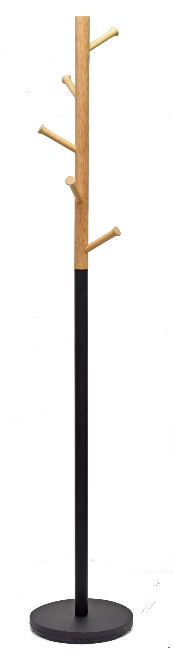 Perchero Negro De Metal y Madera de Caucho (Alto: 176cm)