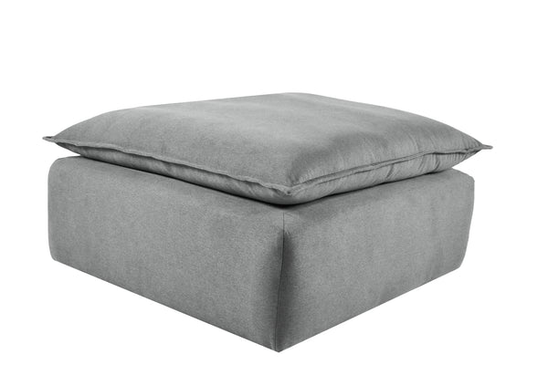 Taburete Gris Oxford para Sala. Acolchado en Hule Espuma y Fibra Down. Estructura de Madera Sólida