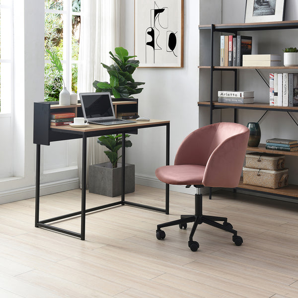 Silla de Oficina Giratoria en Terciopelo Rosa con Altura Ajustable y Asiento Acolchado