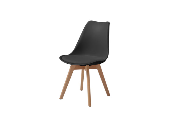 Set de 4 Sillas para Comedor con Asiento Acolchado en Vinipiel Color Negro con Patas de Madera de Haya
