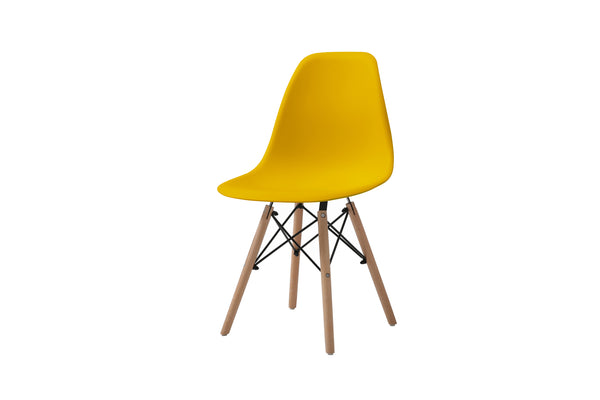 Silla de Comedor Amarilla con Patas de Madera de Haya y Soporte de Metal