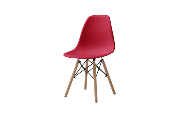 Silla de Comedor Roja con Patas de Madera de Haya y Soporte de Metal