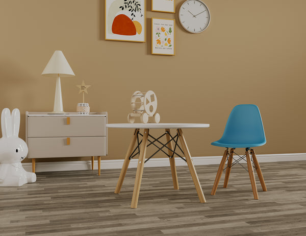 Silla Infantil Azul con Patas de Madera de Haya y Soporte de Metal 31cm (Ancho)* 56cm (Alto)* 36cm (Profundo)
