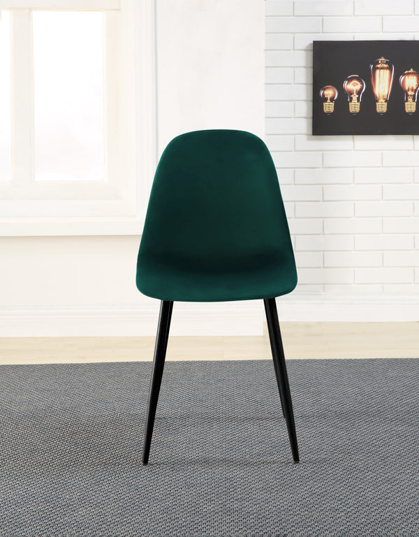 Silla de Comedor Verde Oscuro con Asiento y Respaldo en Terciopelo. Estructura de Metal y Patas Negras