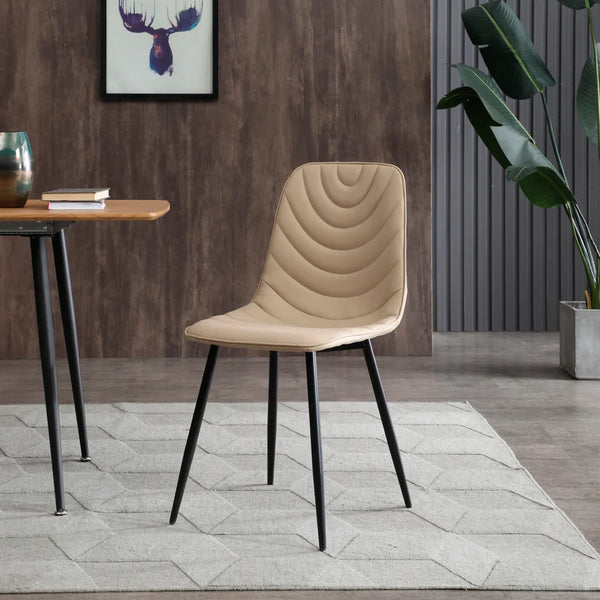 Silla de Comedor con Asiento de Cuero Sintético Beige con Base de Metal y Patas Negras