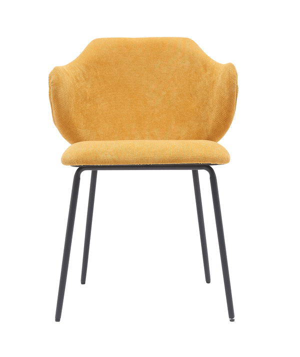 Silla Tapizada en Tela Mostaza con Asiento Acolchado de Hule Espuma y Patas de Metal Negras