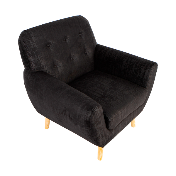 Sillón Individual con Tapizado Color Negro Estructura de Madera Sólida