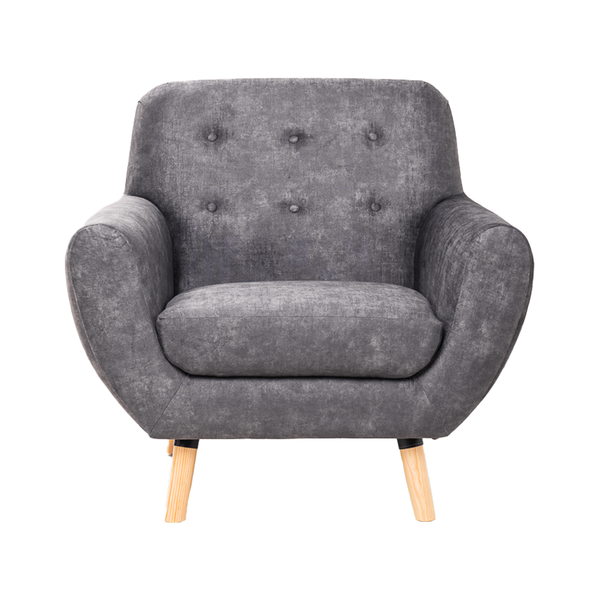 Sillón Individual con Tapizado Color Gris Oscuro Estructura de Madera Sólida