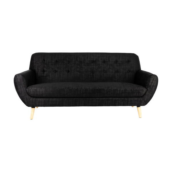 Sofá de 3 plazas con Tapizado Color Negro. Estructura de Madera Sólida