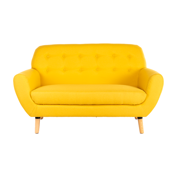 Sofá de 2 plazas con Tapizado Amarillo. Estructura de Madera Sólida