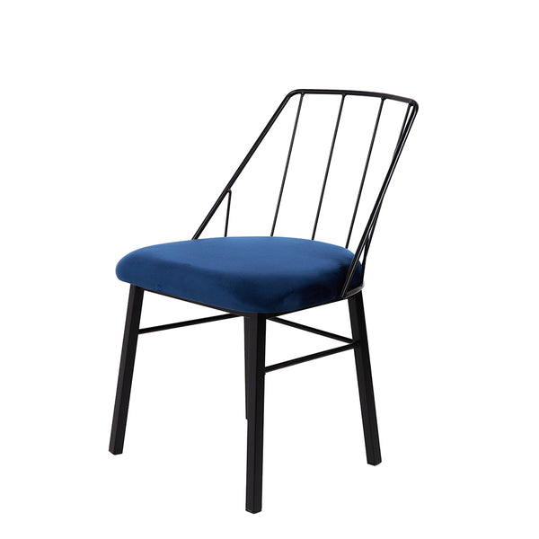 Silla para Comedor Tapizada con Tela Azul con Asiento Acolchado y Estructura de Metal