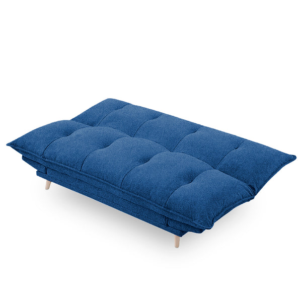 Sofá Cama Tapizado en Lino Azul. Estructura de Madera Sólida