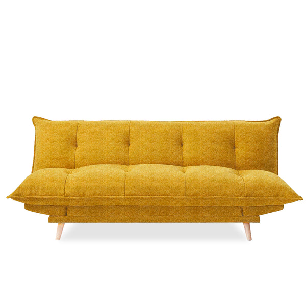 Sofá Cama Tapizado en Lino Color Mostaza. Estructura de Madera Sólida