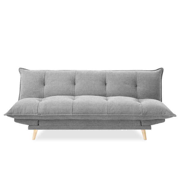 Sofá Cama Tapizado en Lino Gris Claro. Estructura de Madera Sólida