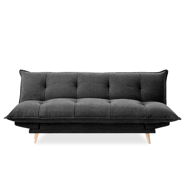 Sofá Cama Tapizado en Lino Gris Oscuro. Estructura de Madera Sólida