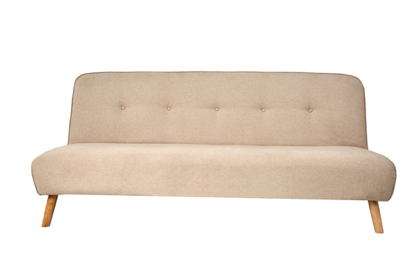 Sofá Cama Tapizado en Lino Color Crema. Estructura de Madera Sólida