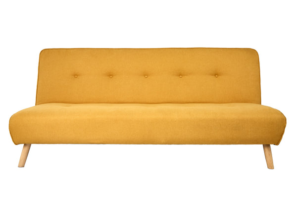 Sofá Cama Tapizado en Lino Color Mostaza Estructura de Madera