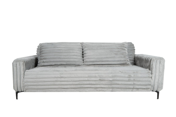 Sofá Cama Tapizado en Tela Premium Extra Suave Gris. Estructura de Madera Sólida y Patas de Metal