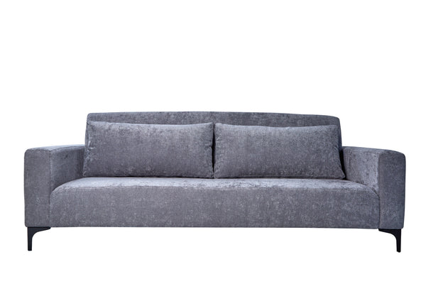 Sofá Cama Tapizado en Tela Gris. Estructura de Madera Sólida y Patas de Metal